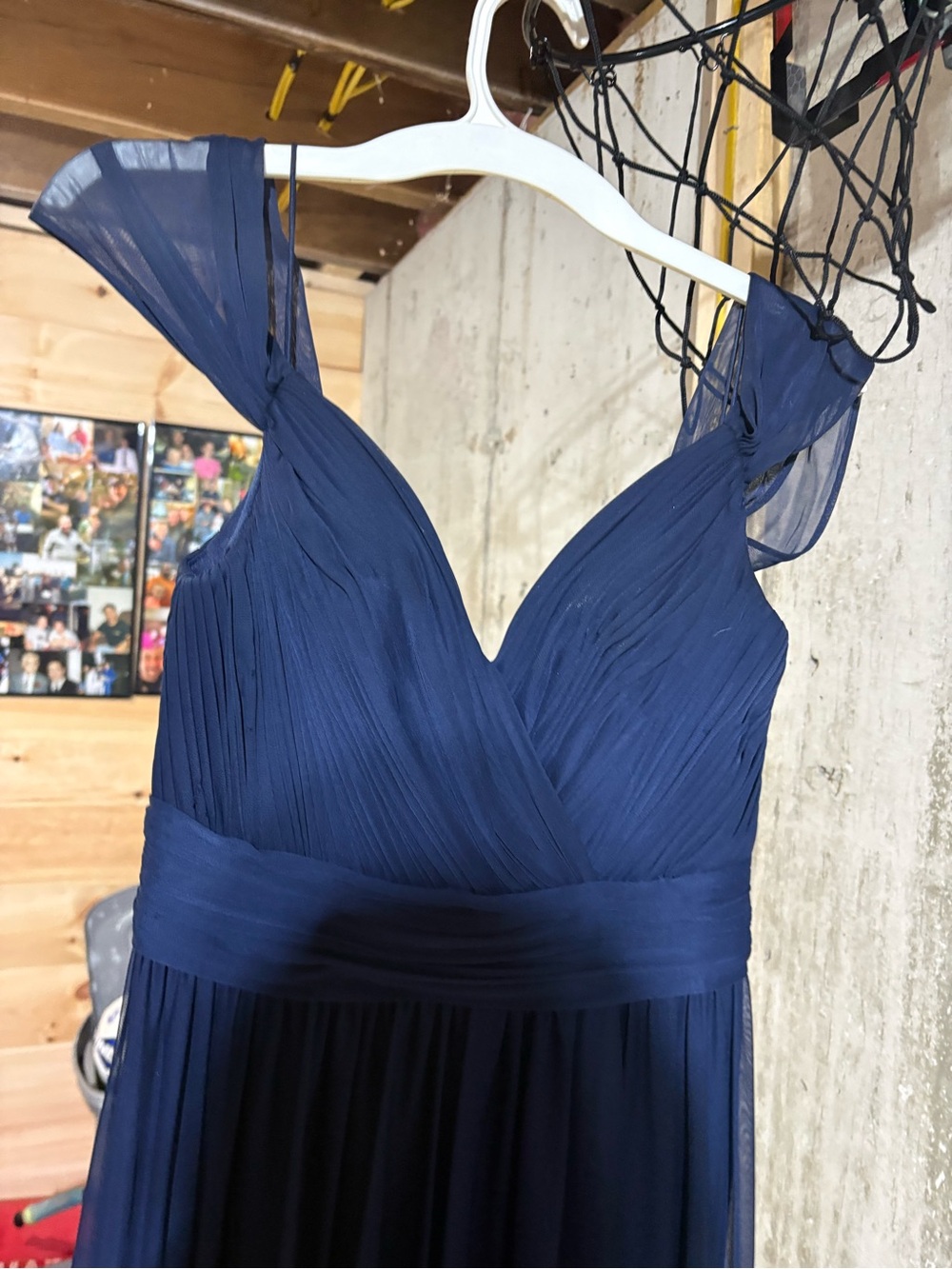 One-Shoulder Navy Chiffon Evening Dress
